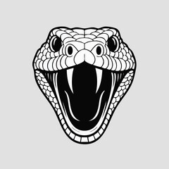 Close up illustration of a coiled fierce snake head on display.