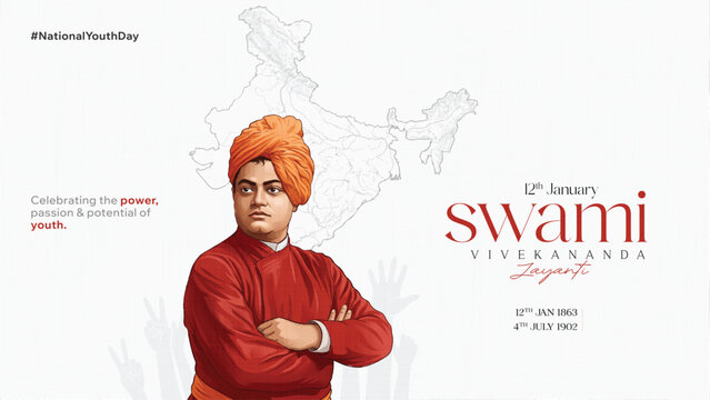 Swami Vivekananda Jayanti National Youth Day Inspirational Tribute Design on 12 January for Social Media Post, Web Banner, Poster, and Print