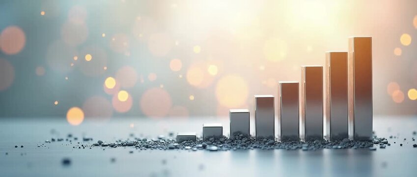 Photo realistic as Aluminum Bars and Horizontal Graph concept as Aluminum bars and a horizontal graph on a whimsical background offering ample space for text or graphics symbolizing steady aluminum co
