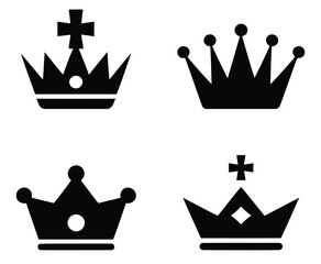 Black royal crown icons set vector graphic.  Crown icons set isolated on white