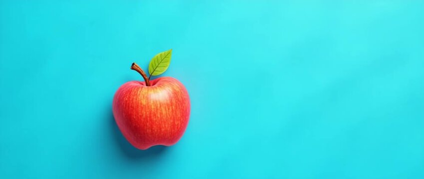 Photo realistic as Apple icon with copy space on a blue background concept as A vector image of an apple icon with ample copy space on a blue background ideal for healthy eating and nutrition themed v