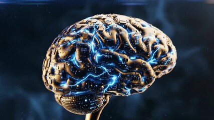 Futuristic digital brain with glowing blue neural pathways and circuit board details symbolizing - Powered by Adobe