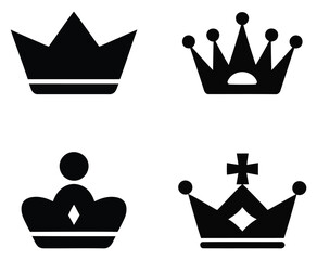 Collection of black crown icons silhouettes. crown icon set