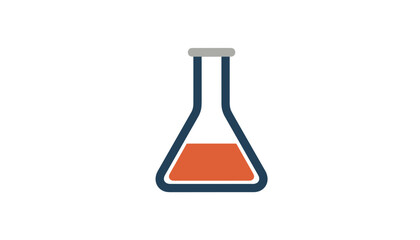 Minimal erlenmeyer laboratory flask with orange liquid isolated on white background flat vector concept of laboratory analysis