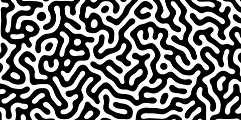 Fototapeta premium Abstract black and white pattern of swirling lines and shapes. High contrast turing pattern of black meandering lines on a white background, concept for abstract backgrounds, textile prints,decoration