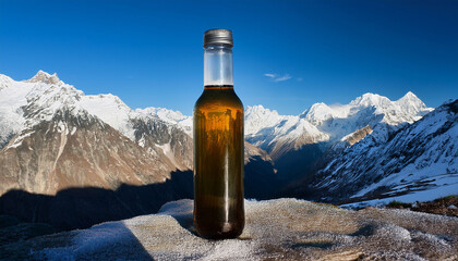 Tall Bottle Surrounded By Snowy Mountain Peaks