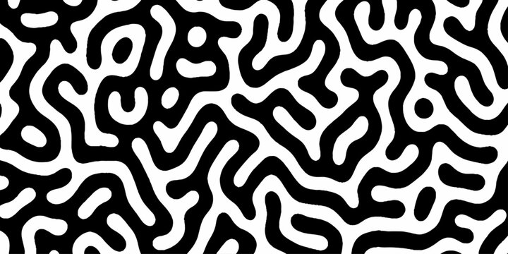 Abstract black and white pattern of swirling lines and shapes. High contrast turing pattern of black meandering lines on a white background, concept for abstract backgrounds, textile prints,decoration - Powered by Adobe