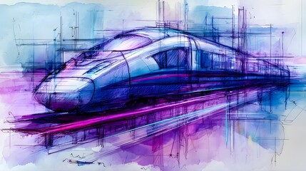 Futuristic train illustration evokes speed innovation digital transportation concept design art