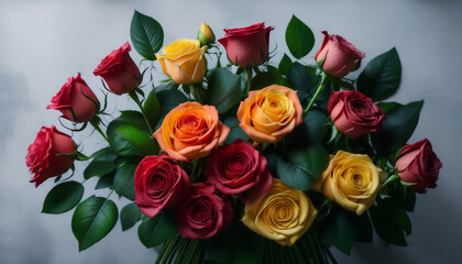 Vibrant Bunch Of Fresh Roses In Full Bloom Surrounded By Lush Green Leaves Creating A Romantic And Elegant Floral Arrangement For Any Occasion