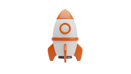 3D cartoon rocket icon on transparent background