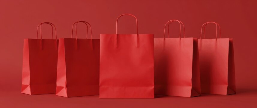 Valentine's day online shopping extravaganza red background bags and gifts romantic atmosphere close-up view concept of love and giving
