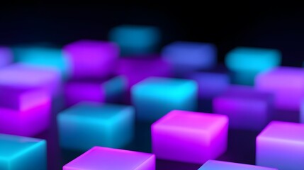 Glowing Neon Cubes Abstract Digital Art Pattern Futuristic Minimalist Design Concept