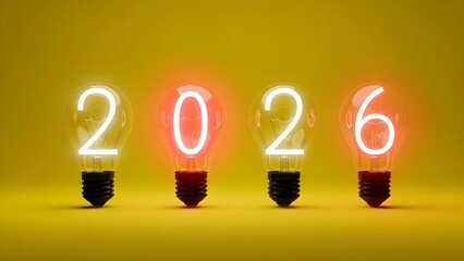 Glowing light bulb numbers representing the year 2026 in a creative and futuristic design