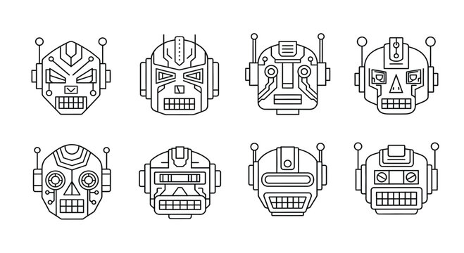 Collection of eight unique robot heads