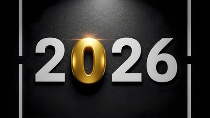 Futuristic 2026 year logo with golden accent and spotlight