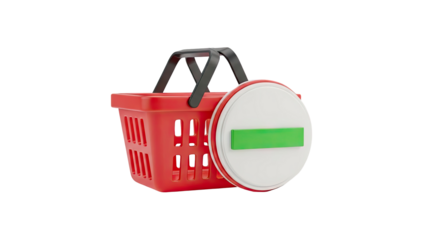 3D Red shopping basket with no entry sign on transparent background