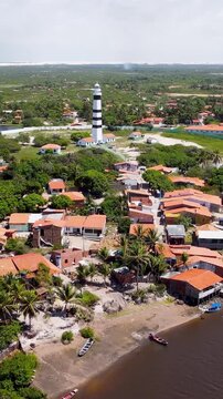 Mandacaru Lighthouse At Barreirinhas Maranhao Brazil. Bird Eye View Of A Amazing Coastal Beach In The Summer Holiday. Shore Sky Clouds Beach Sea. Shore Beach Panorama. Barreirinhas Maranhao.