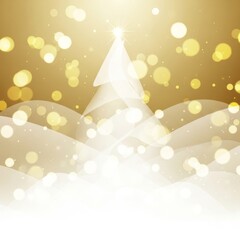 Elegant gold christmas tree with bokeh lights on gold background. Use for festive holiday celebration, greeting card, wallpaper, or backgrounds for ma