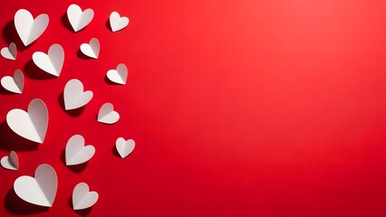 White Paper Hearts Scattered on Red Background white hearts love
