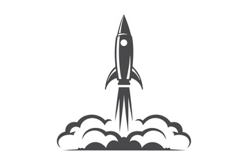 Fototapeta premium Stylized rocket launches through smoke clouds in a illustration,isolated on white