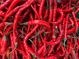 View from above of fresh chillies in the market