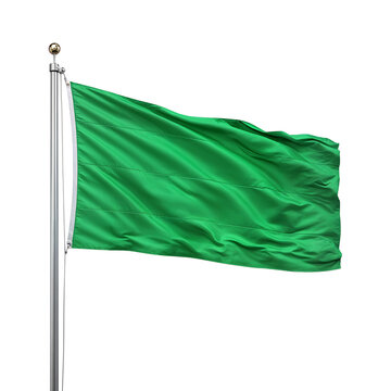 Waving Green Flag on Pole with Transparent Background