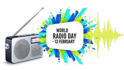 Illustration commemorating world radio day celebrated annually on the thirteenth of february