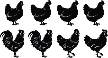 PrintCollection of Chicken and Rooster Silhouettes for Farm Branding, Poultry Logo Design, Agriculture Projects, Livestock Farming, Country Life, and Organic Food © Creatives World