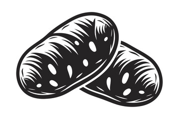Two Potato Monochrome Style on White Background Isolated