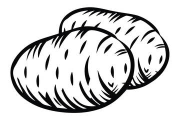 Two Potatoes in Black Outline Isolated on White Background Simple Food