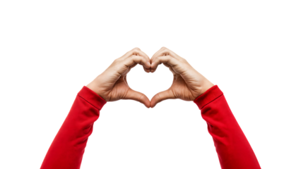 Hands forming a heart shape with red sleeves