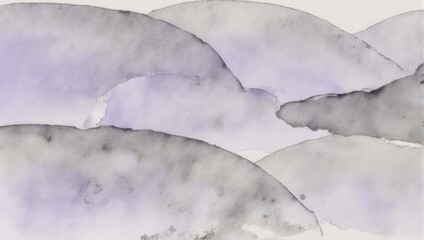 Fototapeta premium Watercolor Hills in Shades of Gray and Lavender.