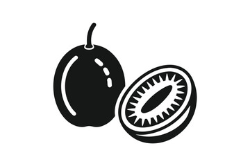 Whole Kiwifruit With Stem and Half Cross Section on White Background Icon