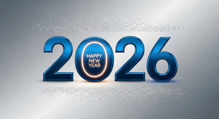 Image of blue metallic numbers "2026" with "Happy New Year" text, symbolizing future events, celebration, and festive atmosphere for new year holiday