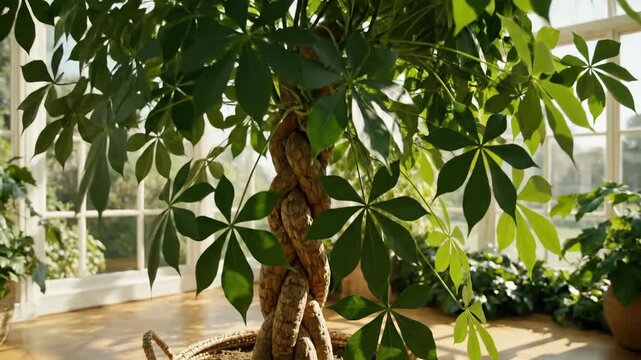 Indoor Umbrella Tree with Rope Plant Hanger.