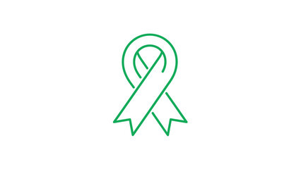 Green awareness ribbon icon, simple line art, symbol of support, hope, and solidarity