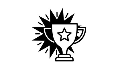 Winner's trophy with star emblem and radiating light bursts, symbolizing achievement and success.