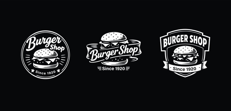 Vintage badge burger logo design, vintage old style logos