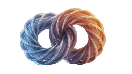 Two intertwined abstract rings with contrasting blue and orange lighting, isolated on transparent background