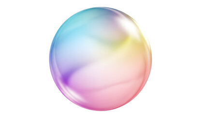 Colorful iridescent soap bubble with rainbow reflections isolated on transparent background