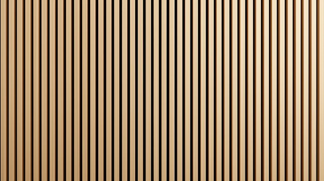 Wooden slatted wall acoustic panel background texture. Vertical wooden slats creating a minimalistic decorative and soundproofing wall panel