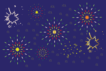 colorful sparkling firework burst festive celebration with stars icons party banner vector image. 