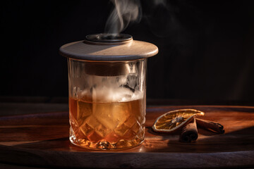 Aromatic smoke added to the top of an Old Fashioned Cocktail