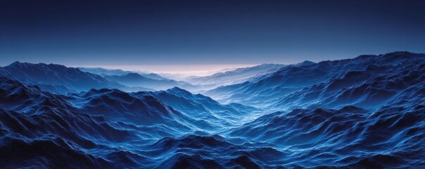 A serene digital landscape featuring layered blue waves under a gradient sky, evoking a sense of tranquility and depth.