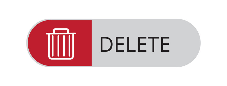 Modern delete button vector with red icon block and gray text label UI element design