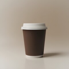 Kraft Brown Coffee Cup with Sleeve and Black Lid 3D Render.
