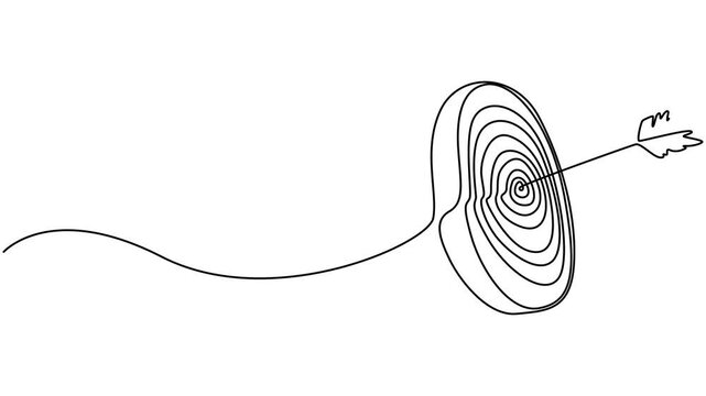 Animation of Continuous one line drawing arrow in center of target. Full length self drawing of single line animated video 4k resolution, Animated self drawing of Continuous one line drawing of arrow 