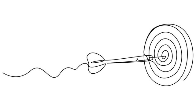 Animation of Continuous one line drawing arrow in center of target. Full length self drawing of single line animated video 4k resolution, Animated self drawing of Continuous one line drawing of arrow 