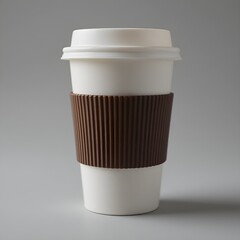 Kraft Brown Coffee Cup with Sleeve and Black Lid 3D Render.
