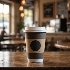 Kraft Brown Coffee Cup with Sleeve and Black Lid 3D Render.
